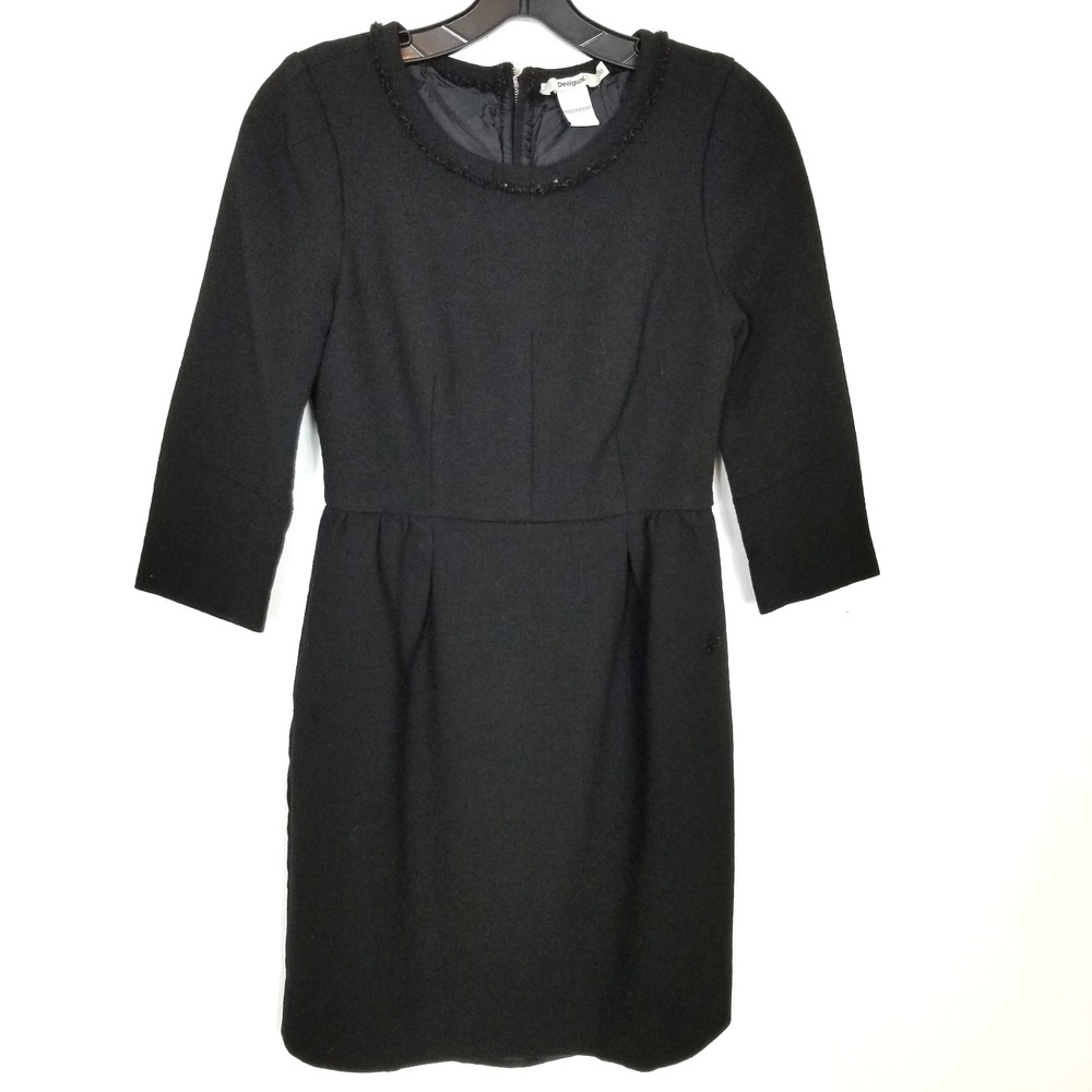 Desigual Women Fit Flare Dress Sz‎ 38 Black Half Sleeve Y2K Party Zip Back